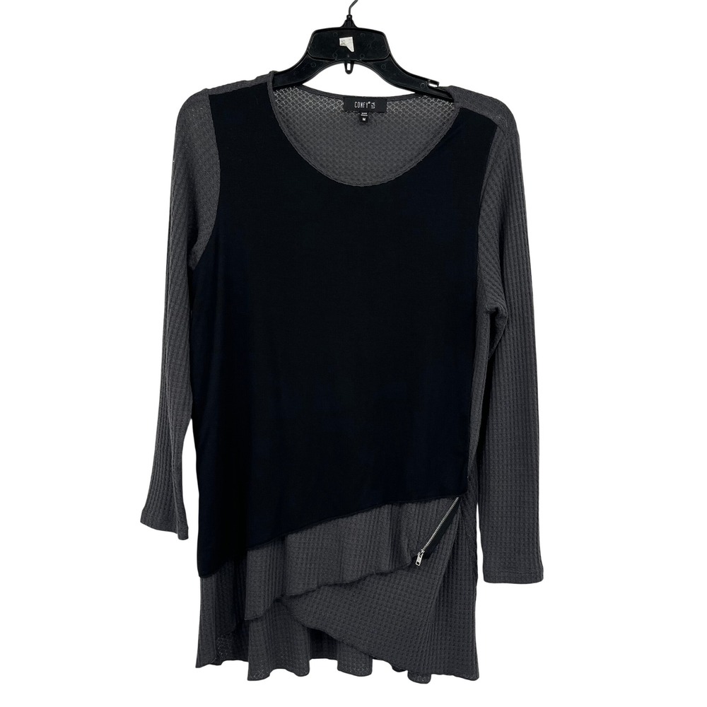 Comfy USA Womens M870P Mixed Media Waffle Knit Asymmetrical Zipper Tunic Top M